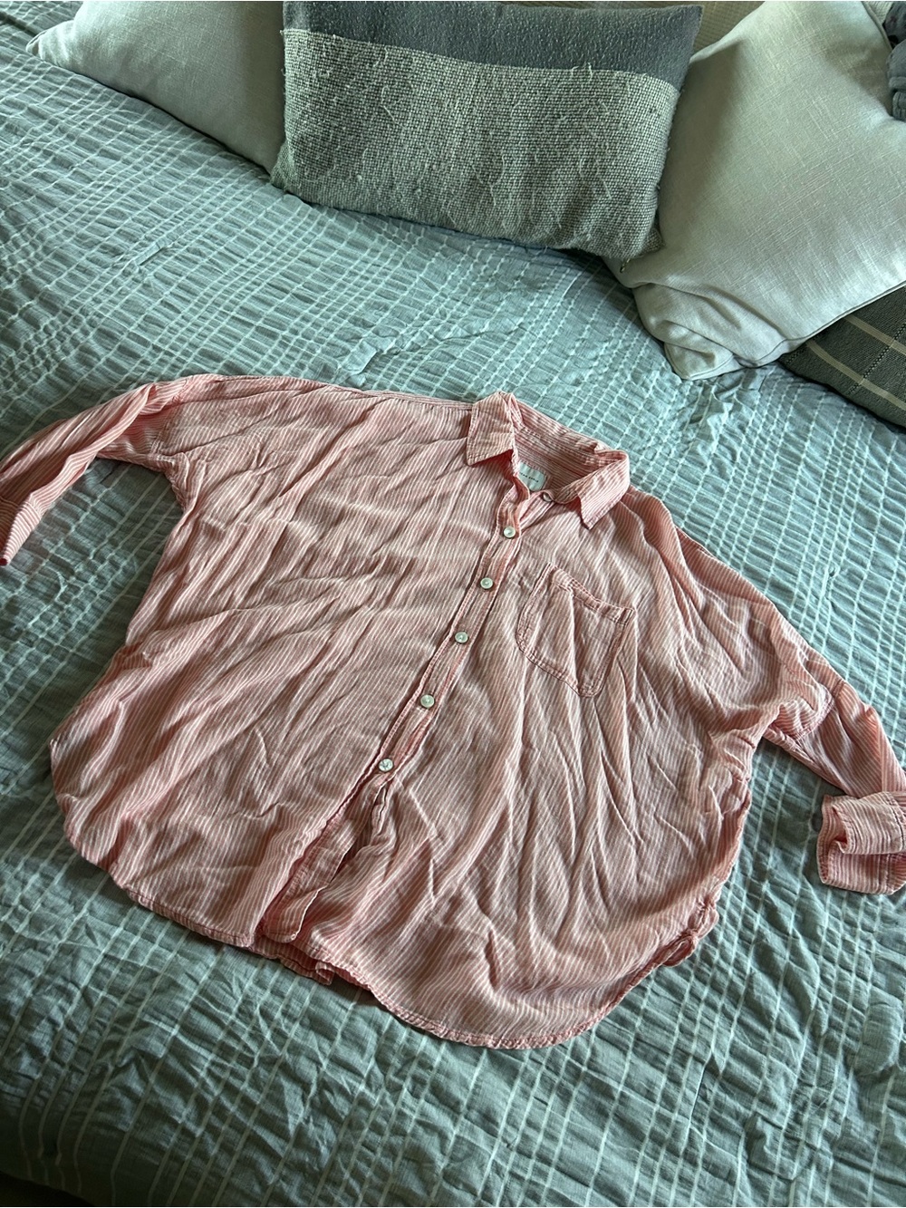 Light Pink Striped oversized Button-Up Shirt